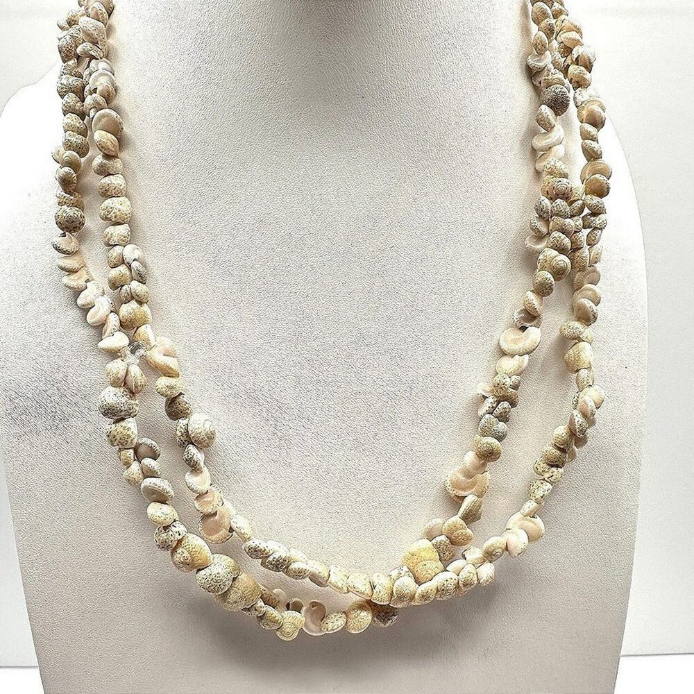 Vintage 90s Puka Shell Double Strand Necklace Beach Nautical Statement Jewelry